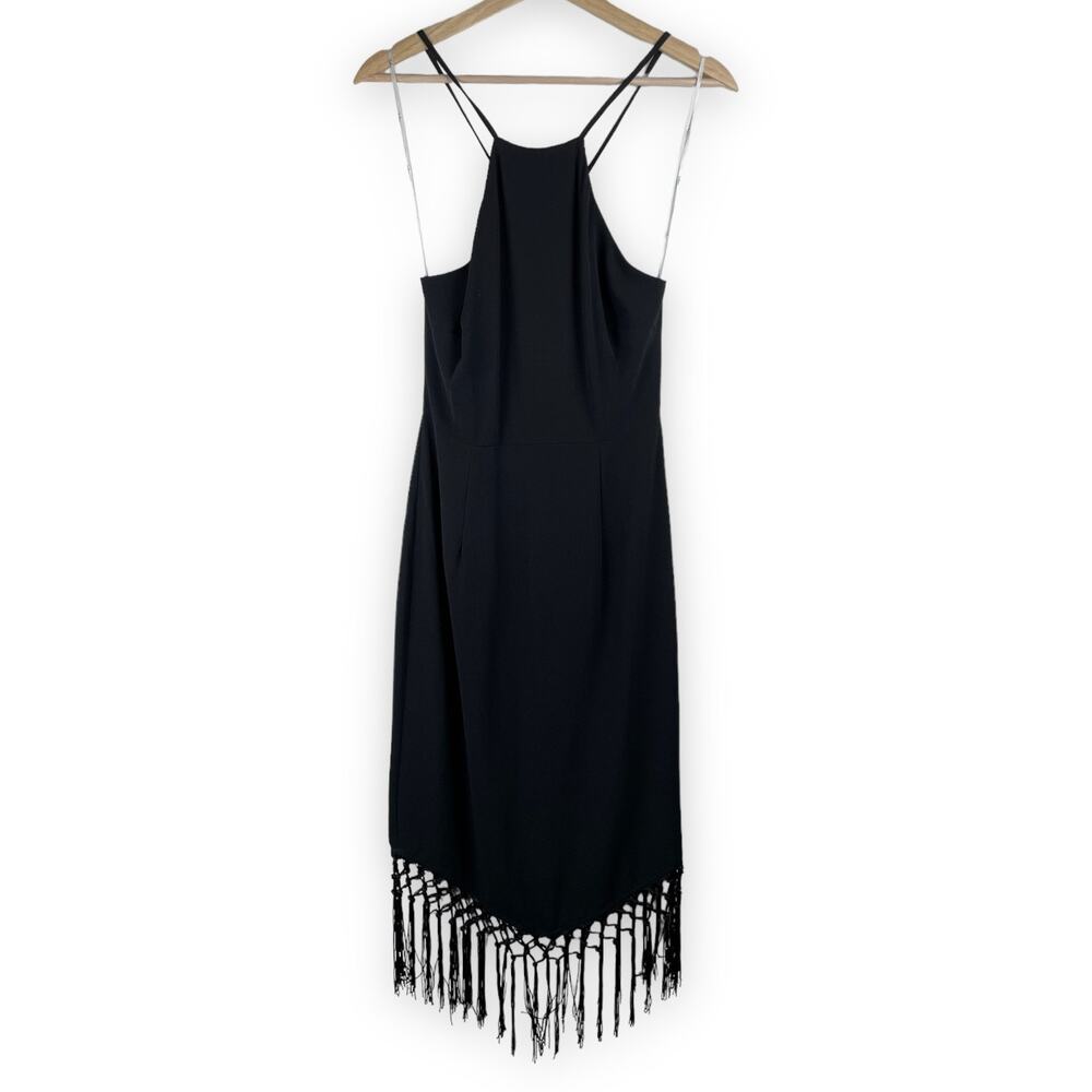 Lulus Black Sleeveless Fringe Midi Dress Cocktail Party Special Occasion Size S